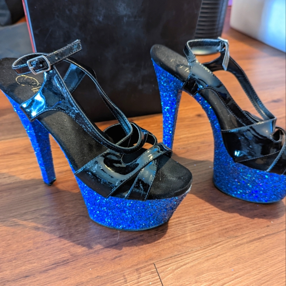 Pleasers Blue Glitter 6inch Heels